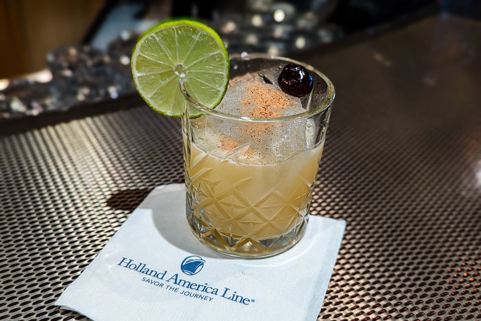 Cocktail with lime and glacial ice