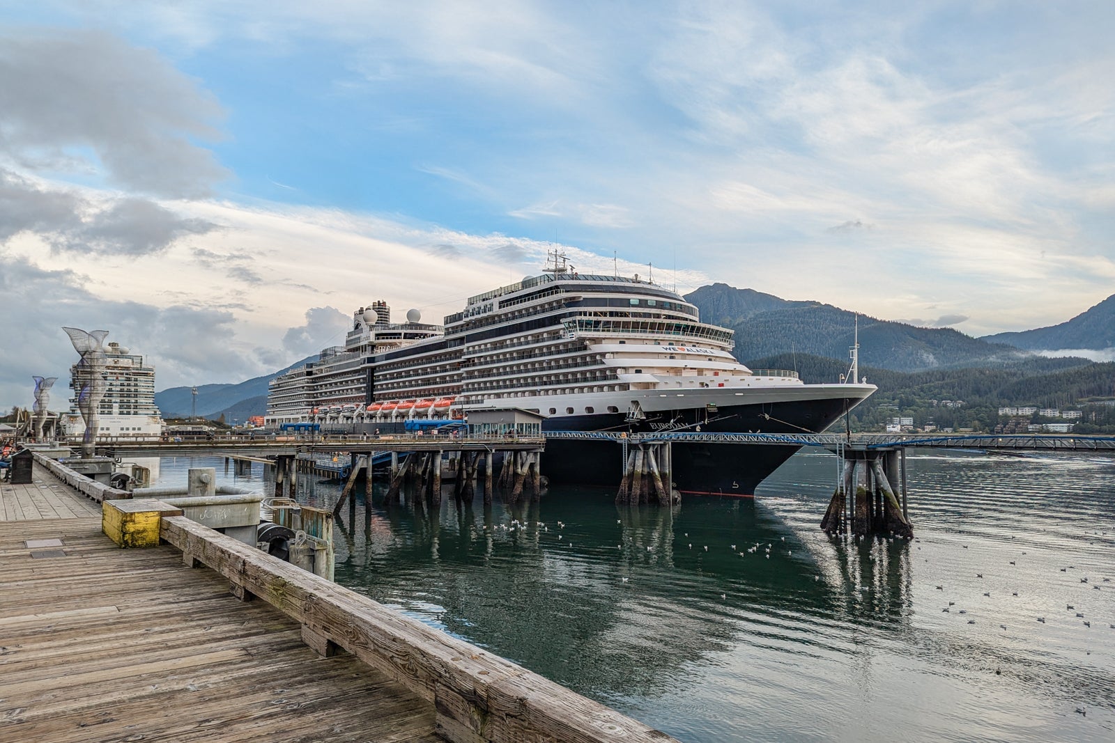 Eurodam cruise ship docked in Juneau.