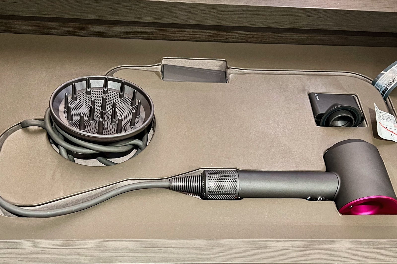 A Dyson hair dryers in an Ocean Terrace Suite