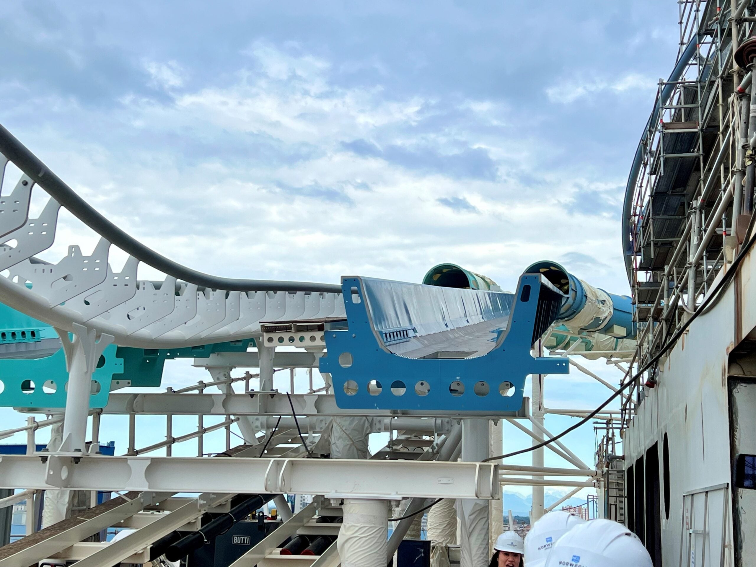 The Aqua Slidecoaster track on Norwegian Aqua under construction