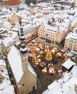 Aerial view of Tallinn Christmas market in Estonia