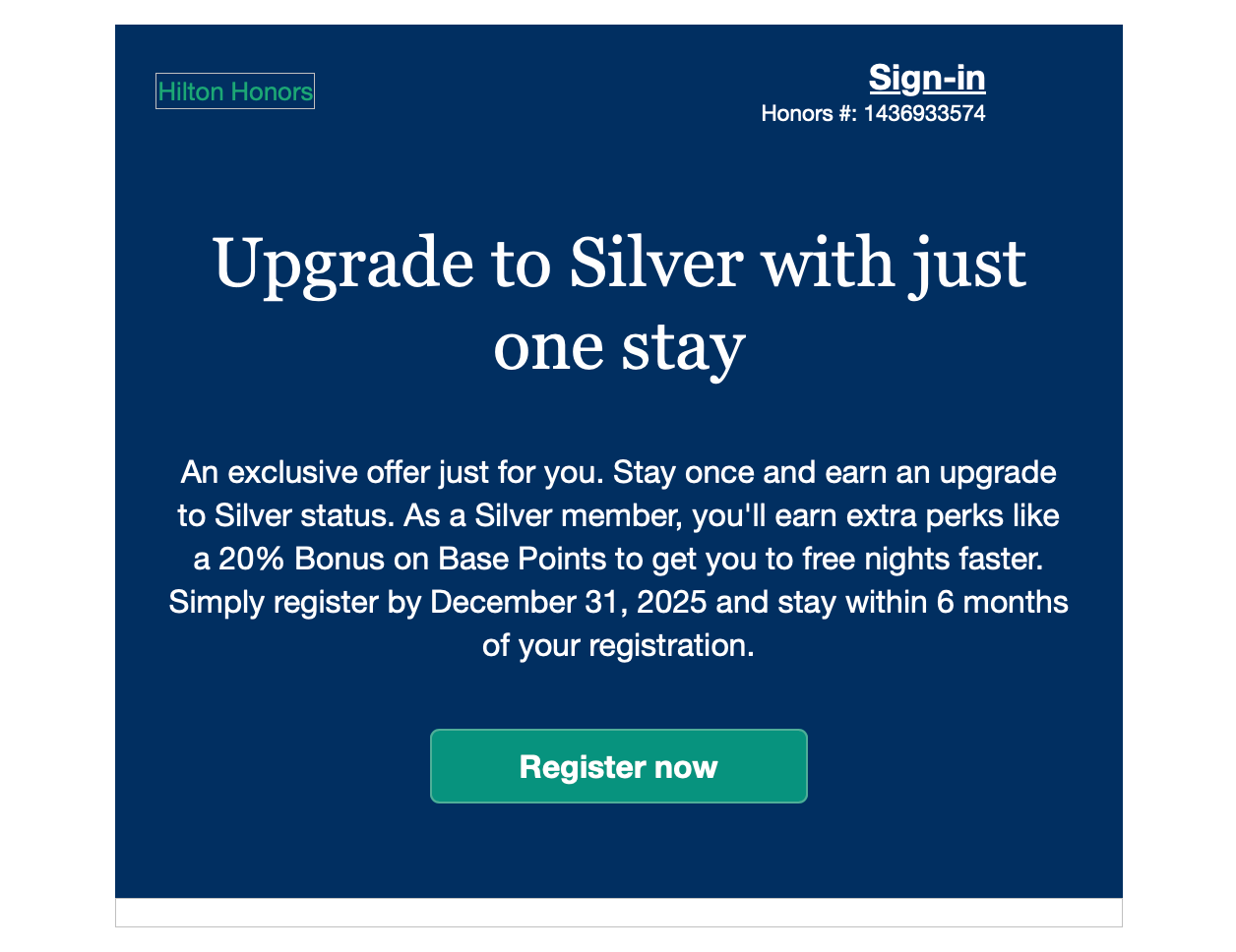 Hilton targeted offer Silver status