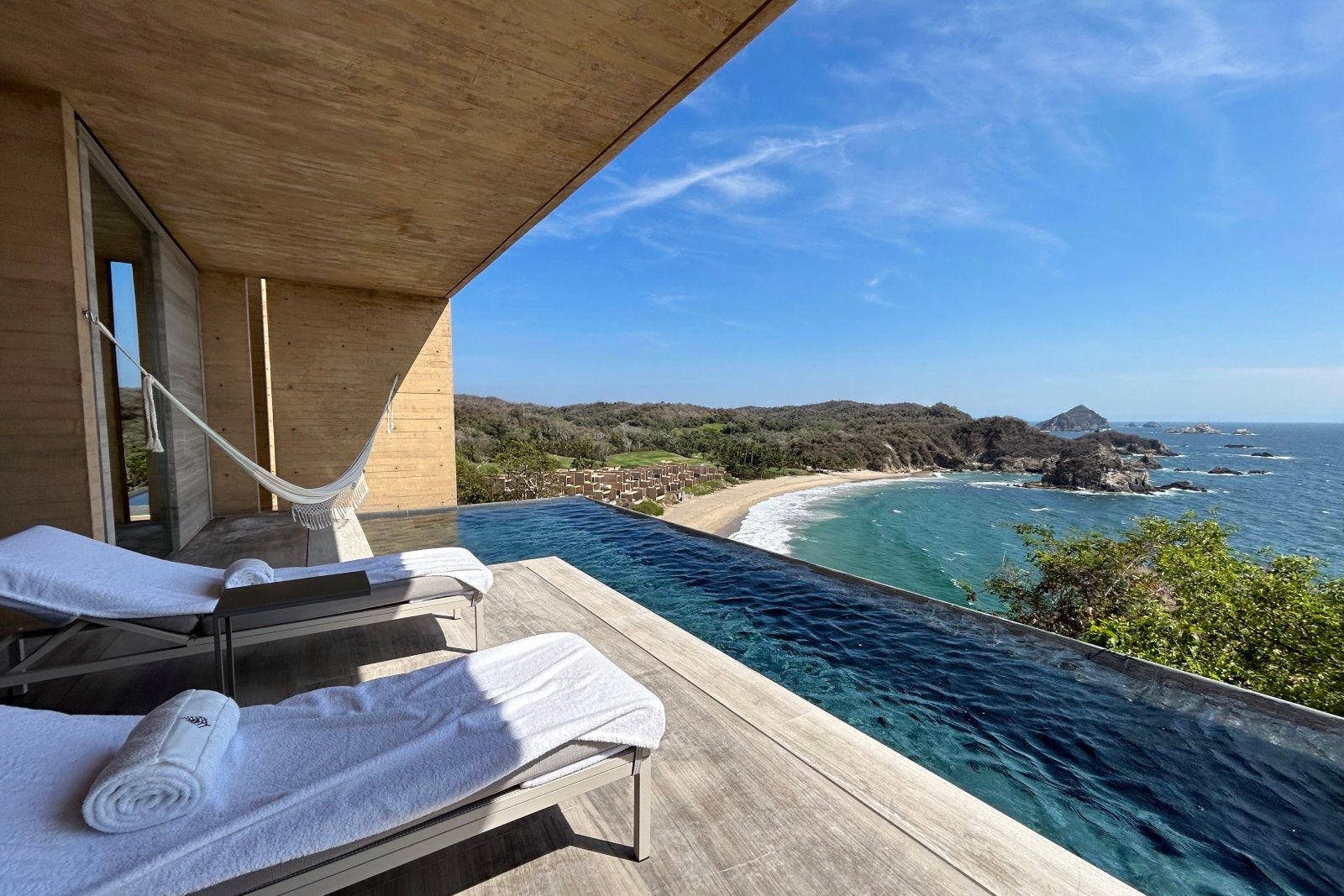 View of the Mexican coastline and Pacific Ocean from a Cliffside Suite at Four Seasons Tamarindo.