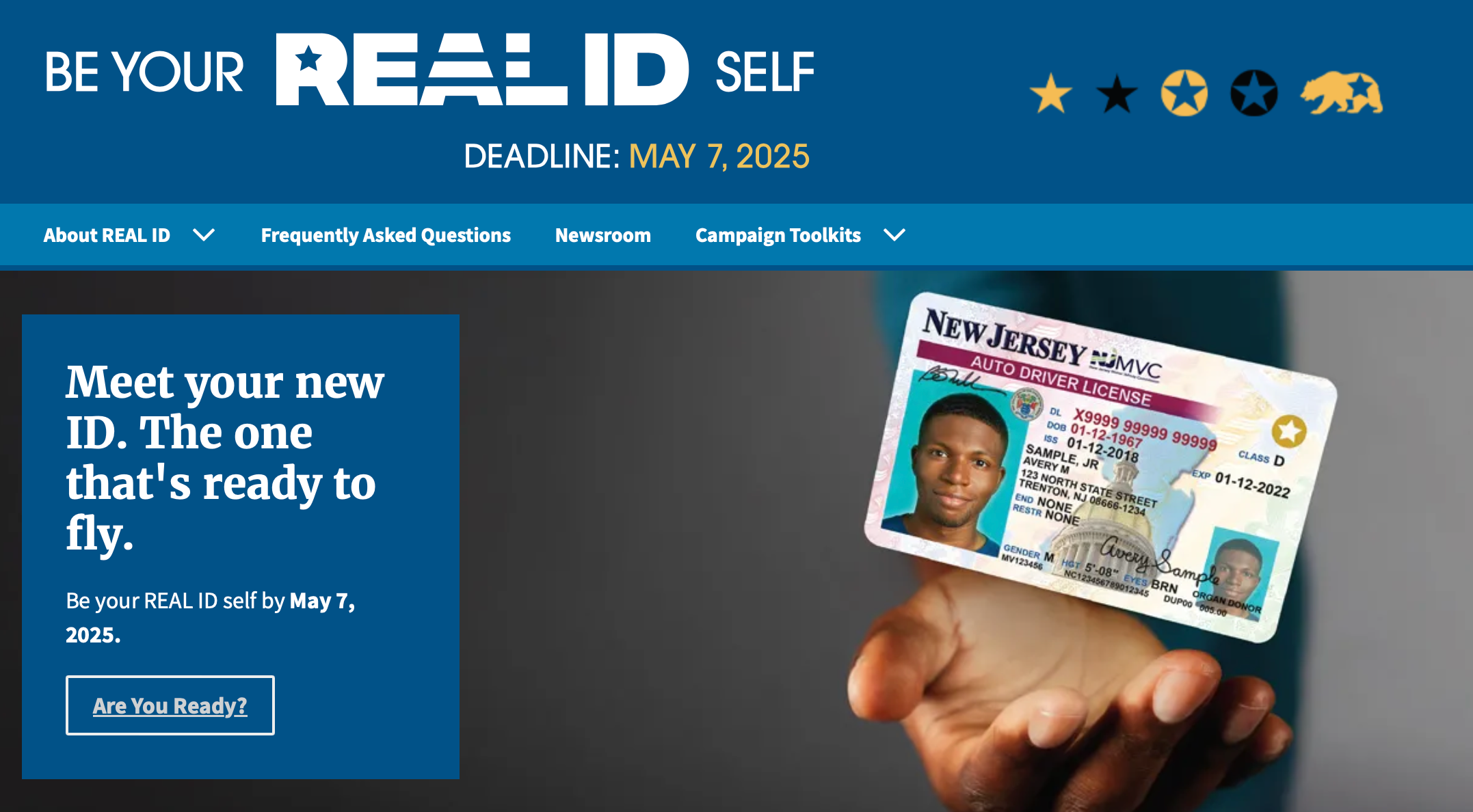 Screenshot of Real ID Homepage