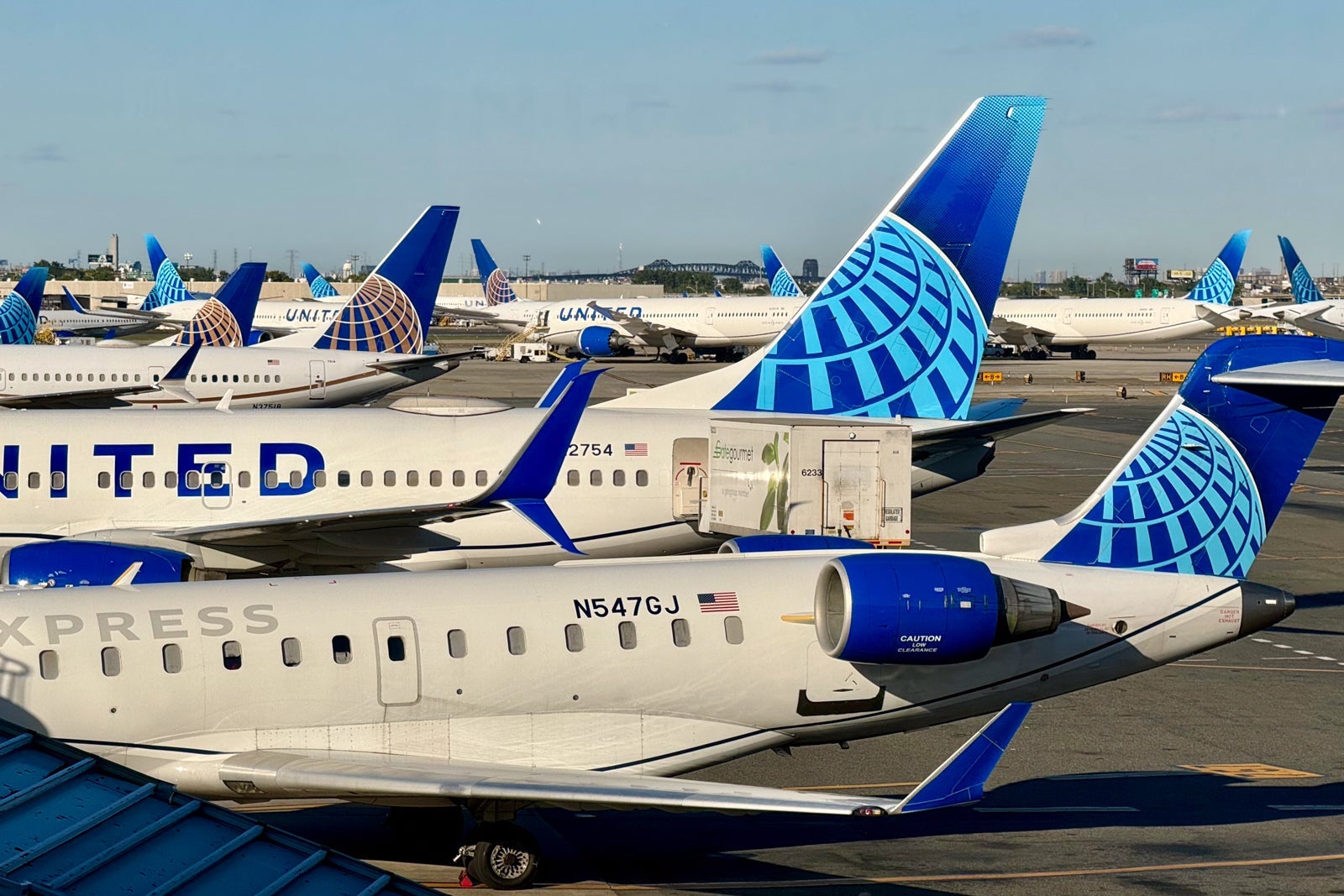 lots of United planes at airport