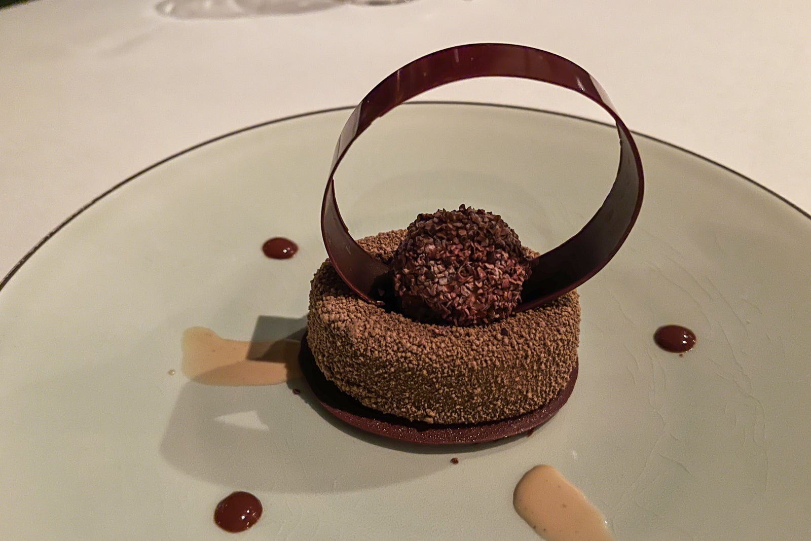 Round chocolate moose with a chocolate ring on top