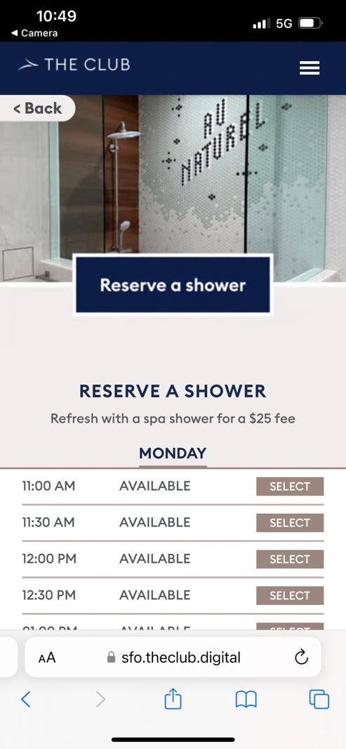 lounge reservation screen