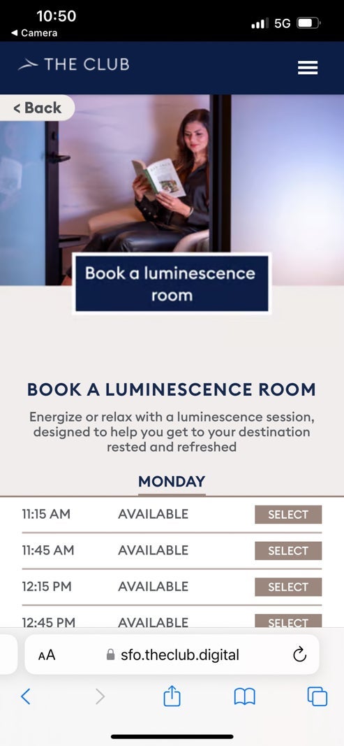 lounge reservation screen