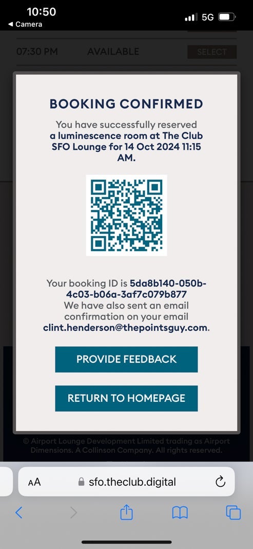 lounge reservation screen