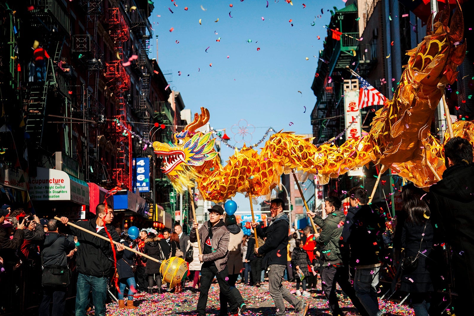 Dragon dancers perform during the 12th Annual Chinatown Lunar New Year Parade in New York City.