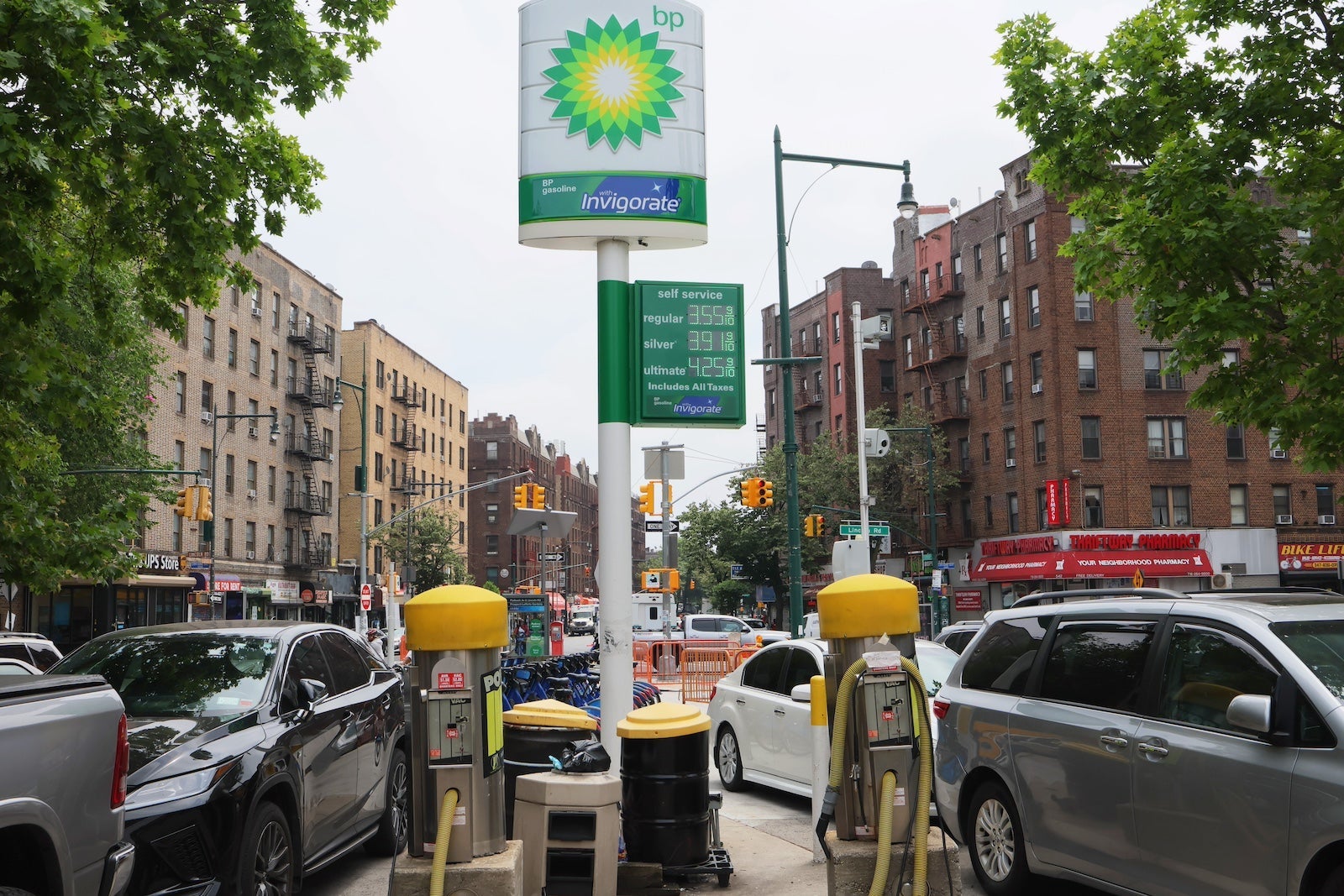 gas station in city