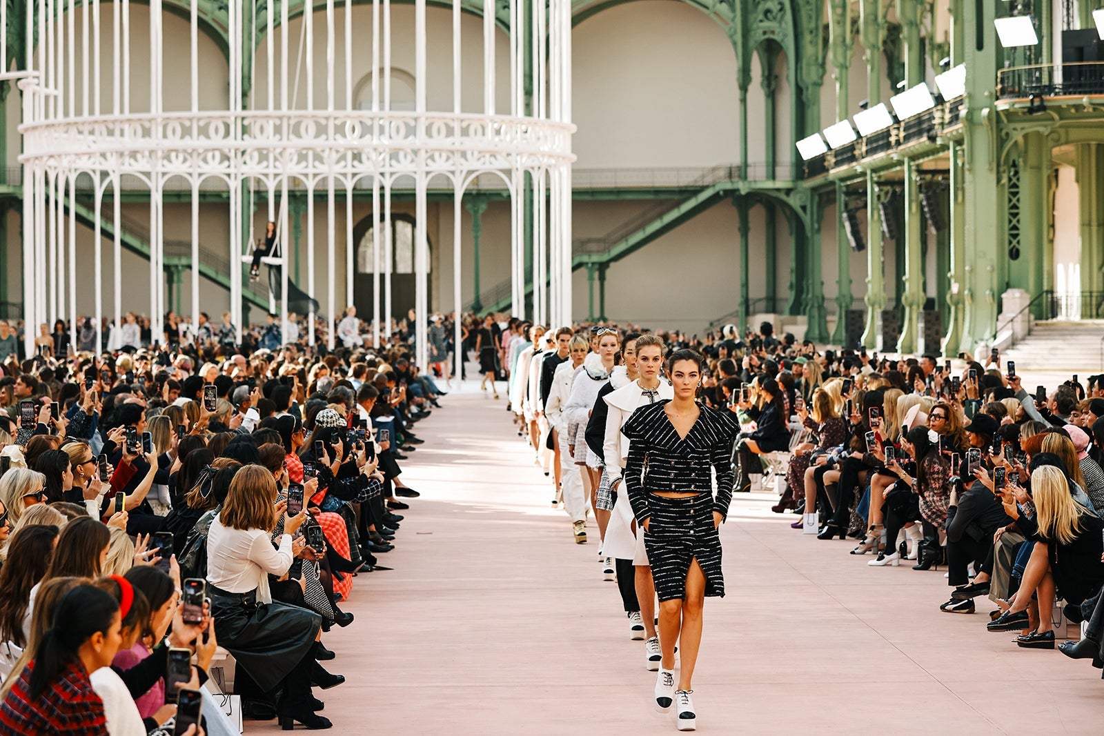 Models walk the runway for French fashion house Chanel during Paris Fashion Week