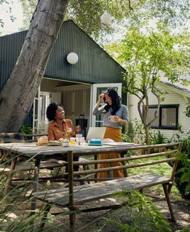 People having a backyard picnic at an Airbnb