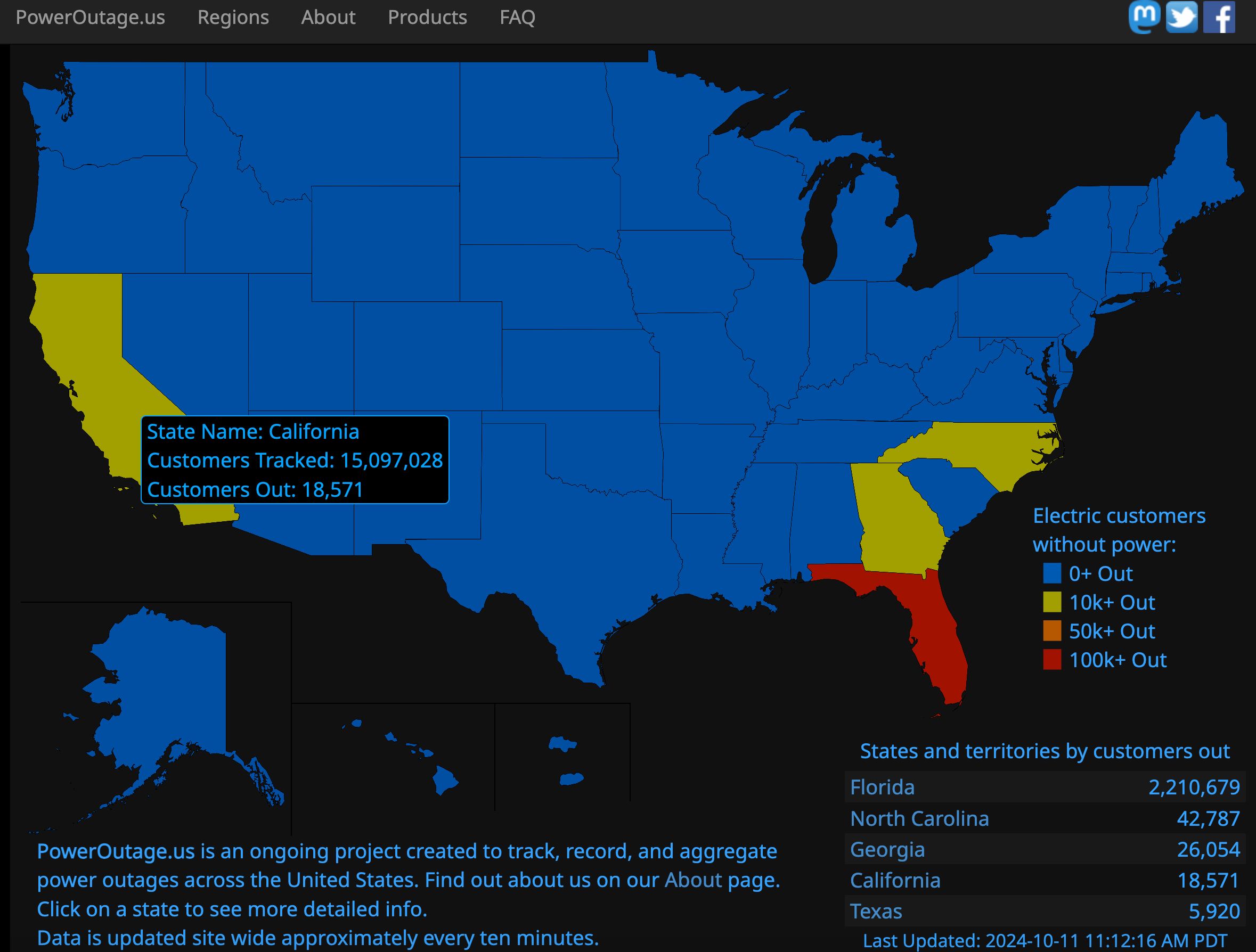 Map of power outtages.