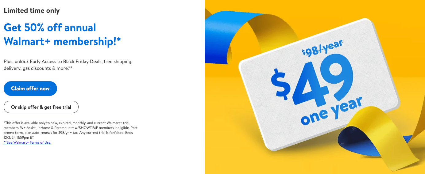 screenshot from walmart website