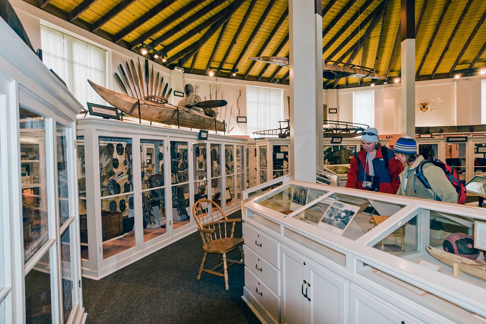 Visitors look at exhibits at the Sheldon Jackson Museum