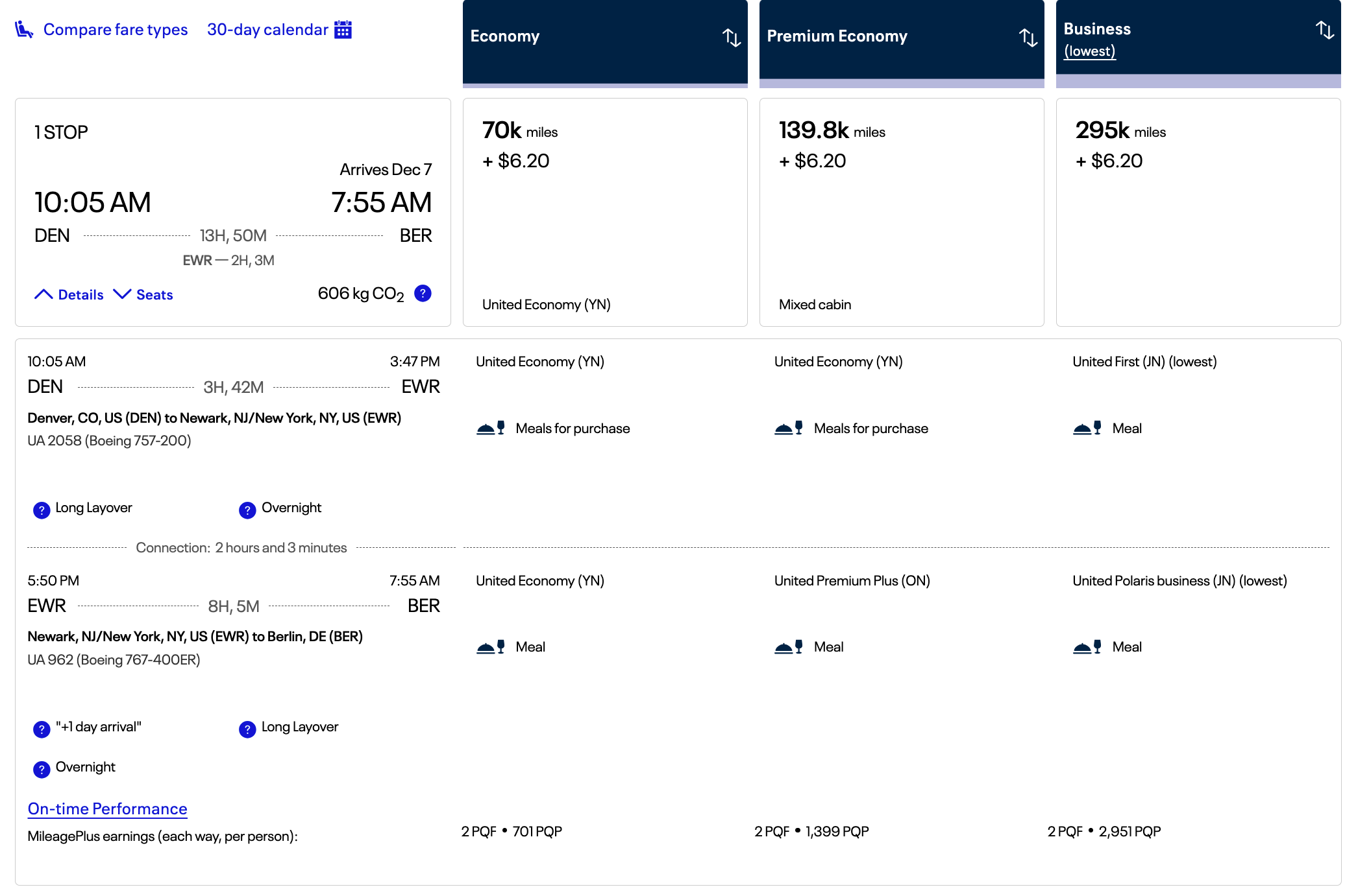 UA DEN-BER award flight United operated