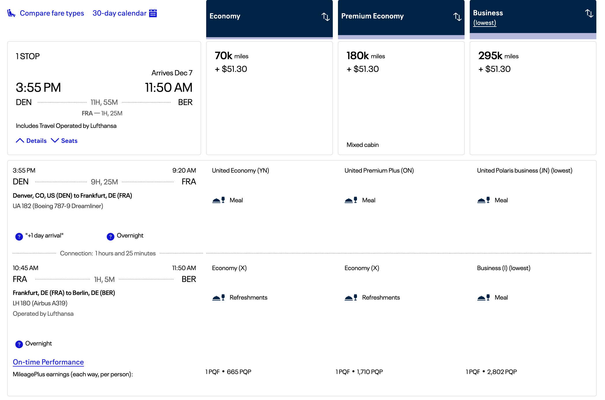UA DEN-BER award flight partner