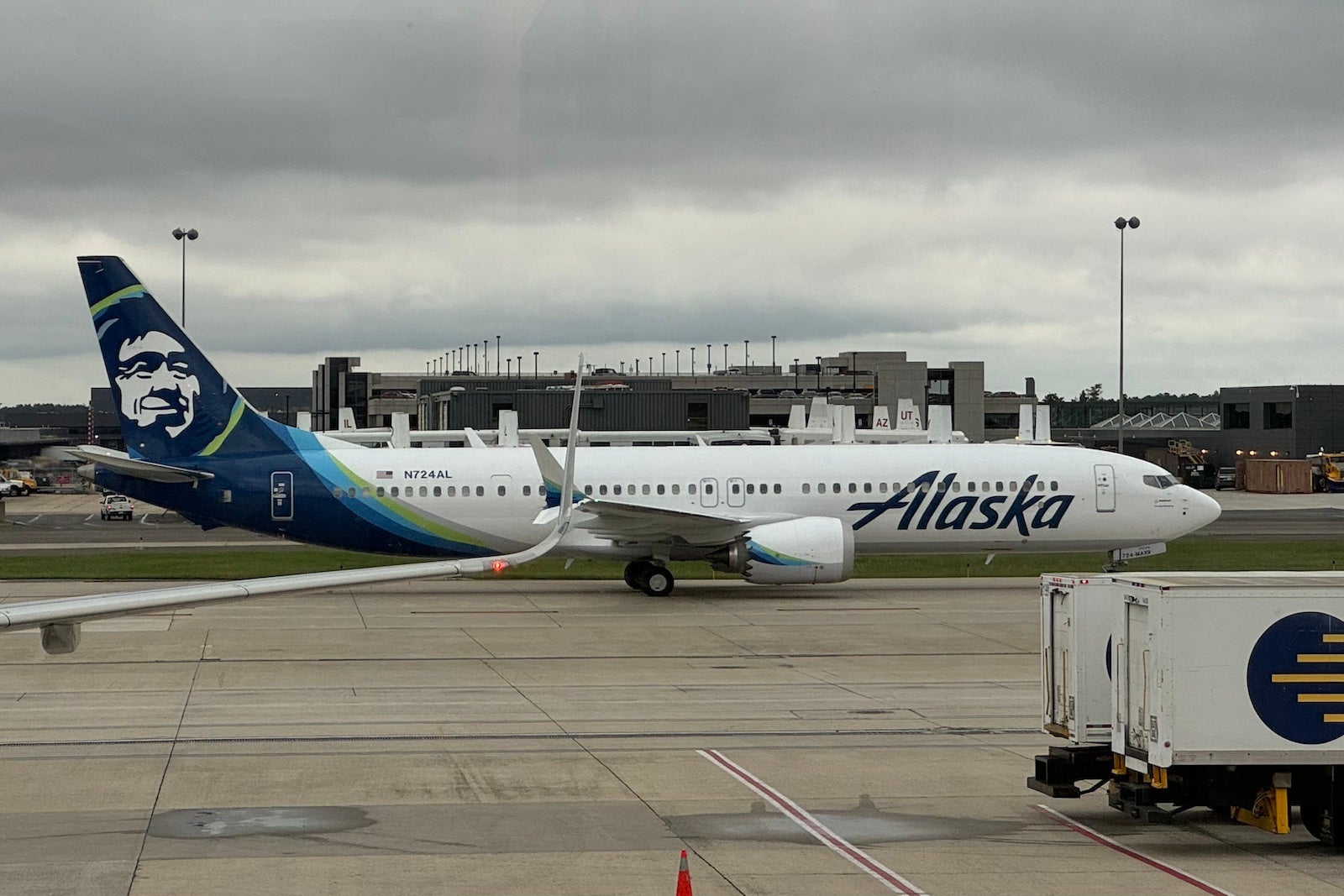 An Alaska Airlines Boeing 737 taxis at Washington's Dulles International Airport