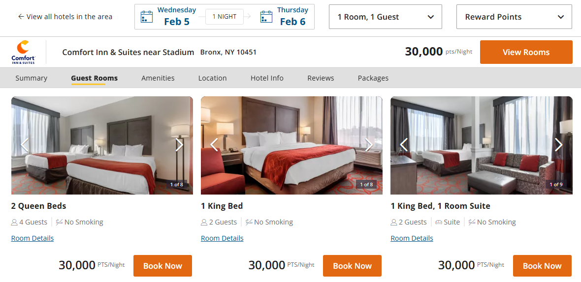 Multiple room types bookable with Choice points