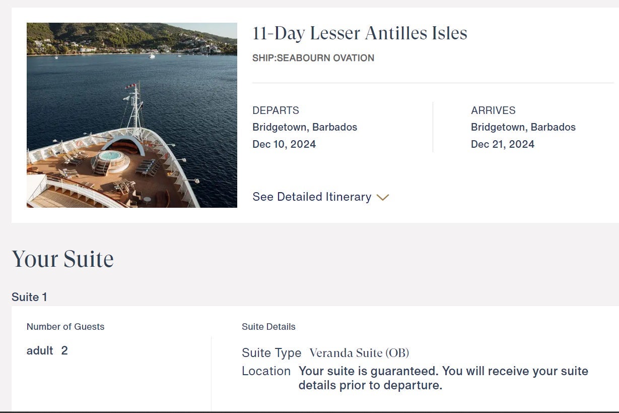 Screenshot of cruise booking page.