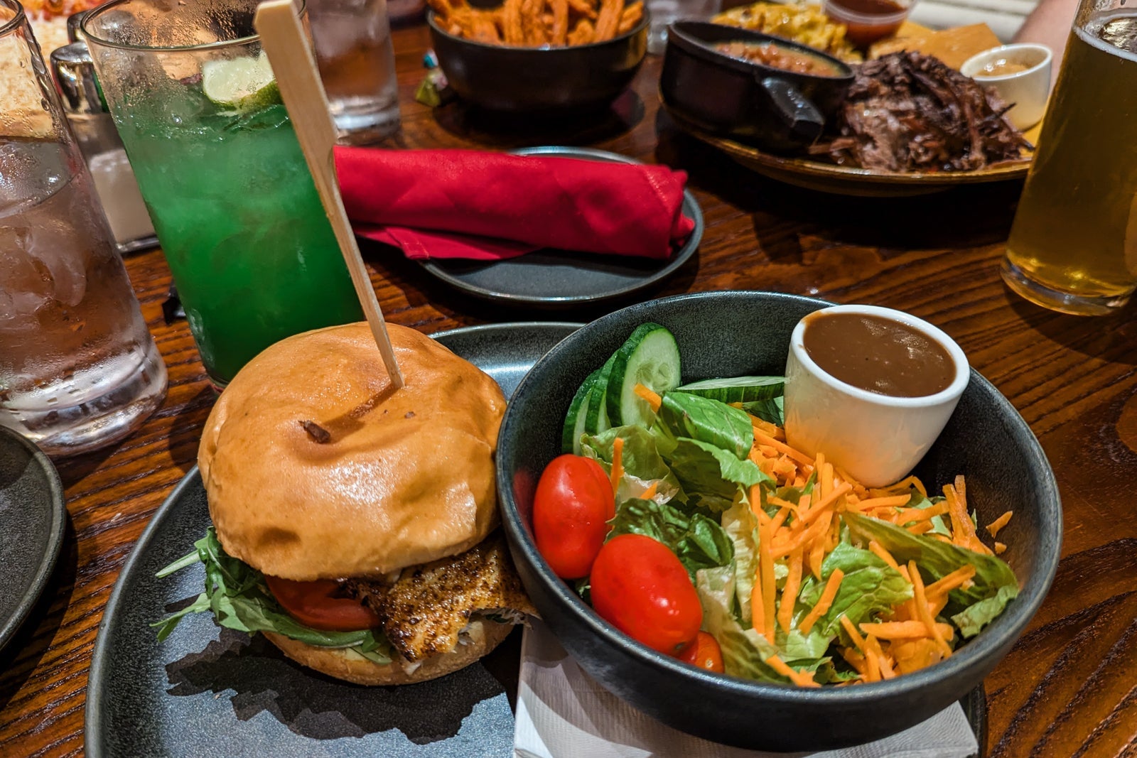 Mahi mahi sandwich and salad