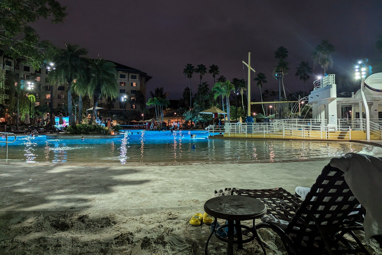 hotel pool at night