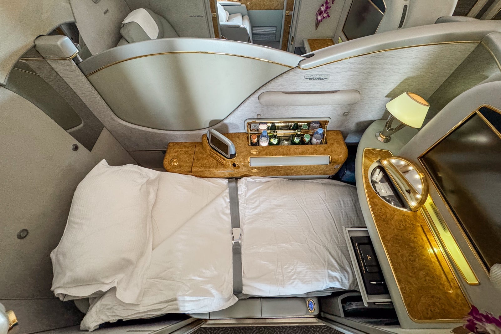Emirates first class seat in bed mode