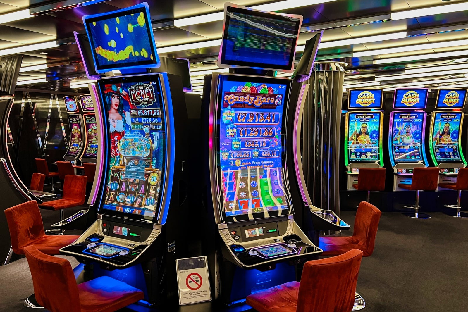Slot machines at the MSC World Europa casino.
