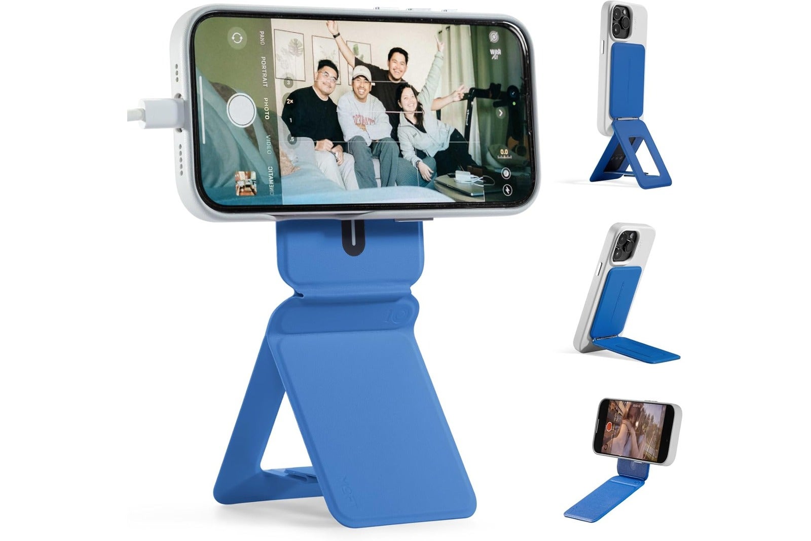 Phone on tabletop tripod stand