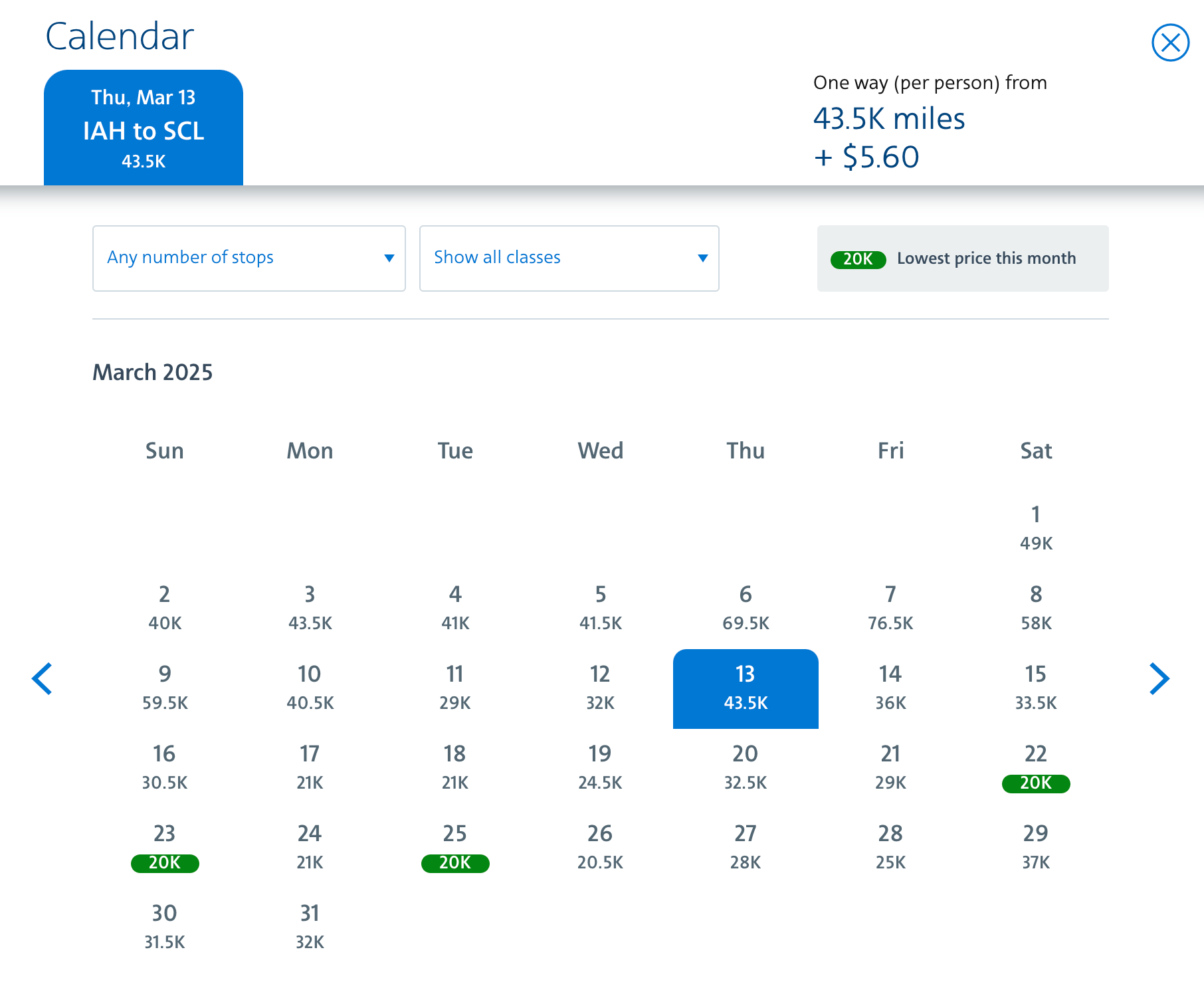 American award calendar IAH-SCL 