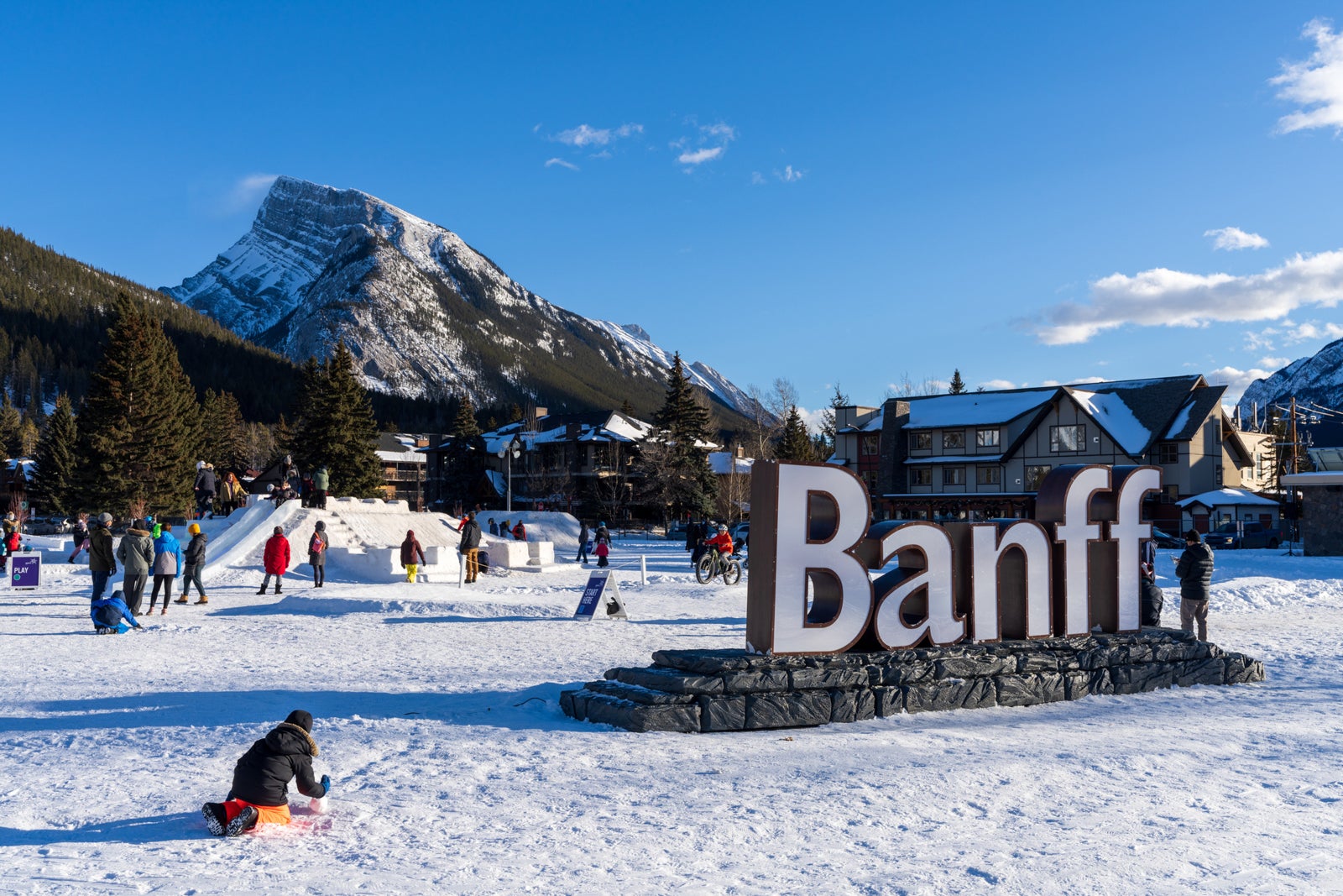 Banff, Alberta, Canada - January 23 2022 : Banff Snowdays winter event. Banff National Park, Canadian Rockies.