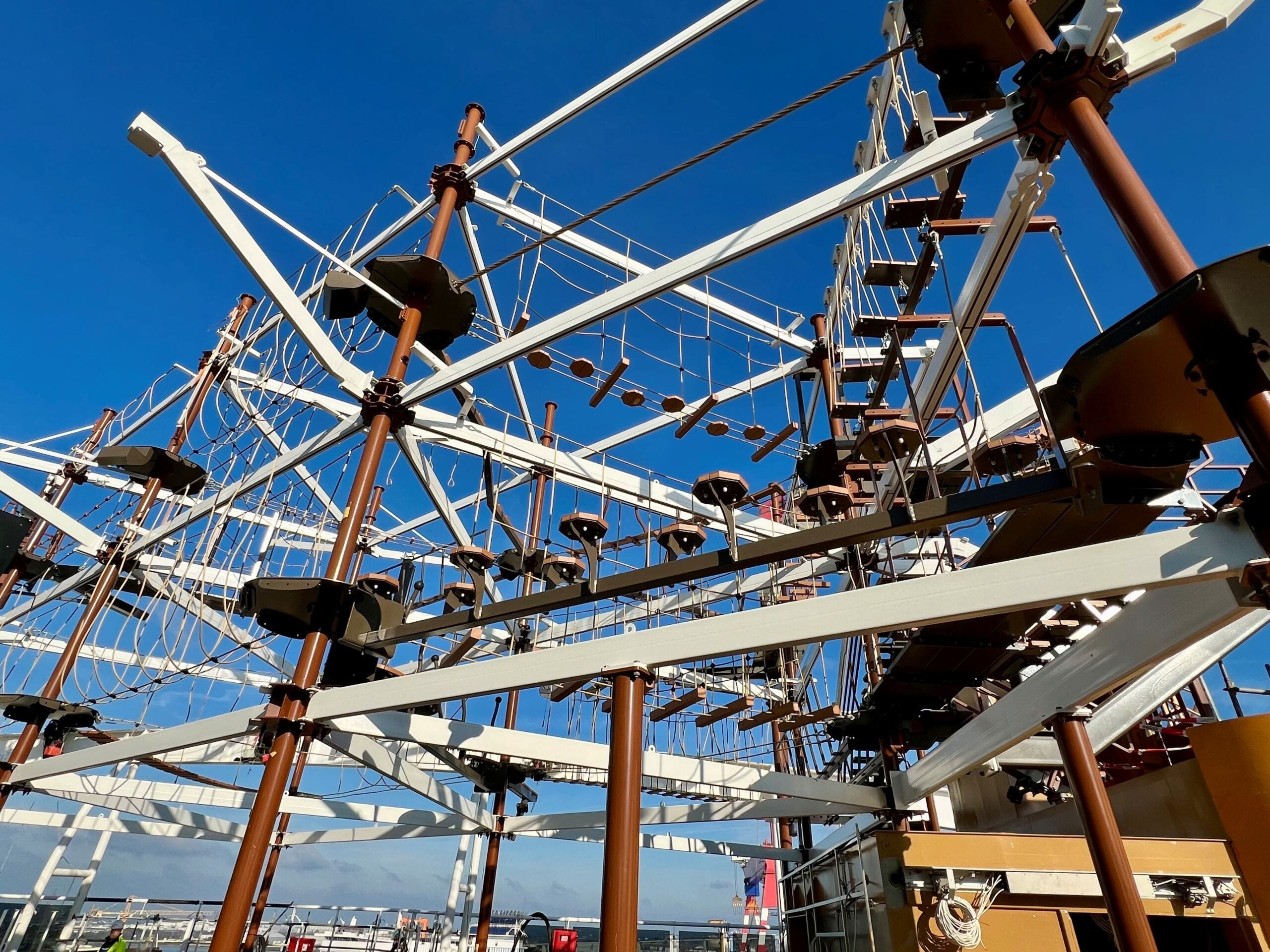 A ropes course under construction atop MSC World America Sportsplex
