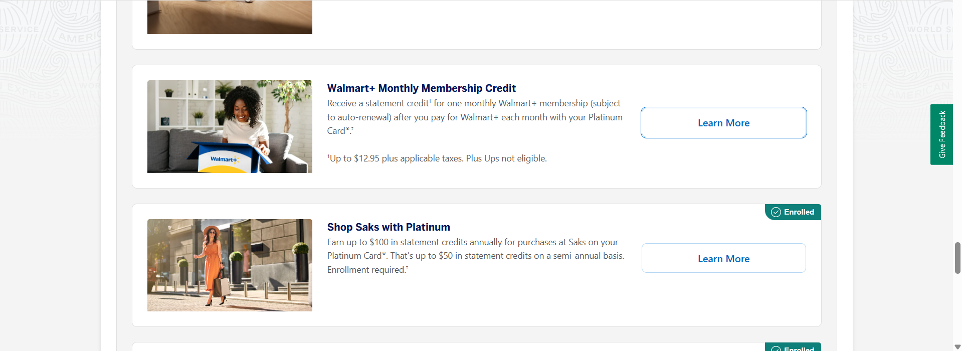 Screenshot showing the Platinum's Walmart+ benefit