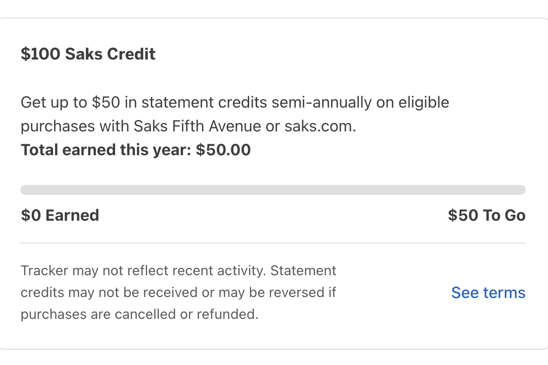 Saks credit tracker on American Express.