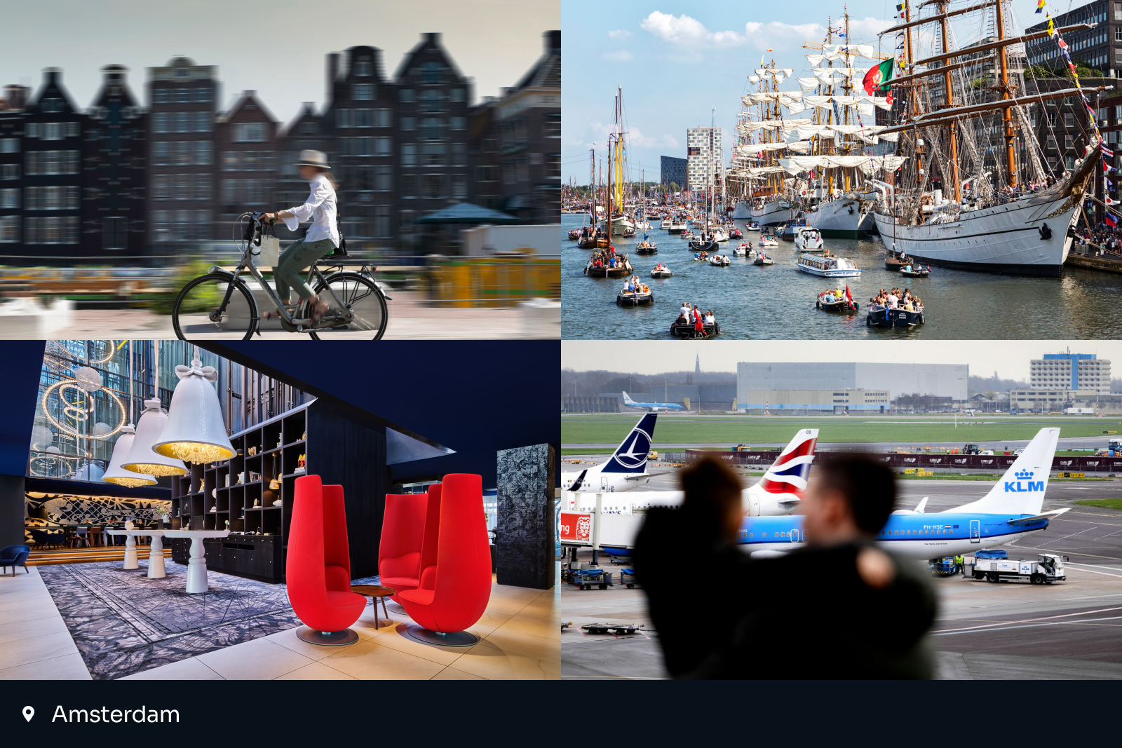 best places to travel 2025: collage of four images from Amsterdam