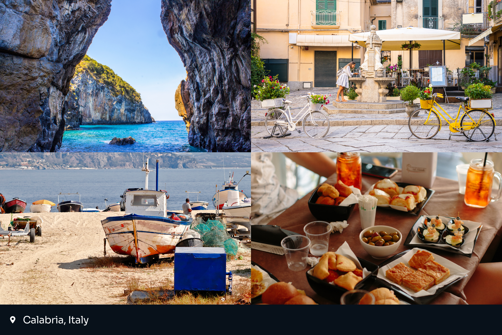 best places to travel 2025: collage of four images from Calabria