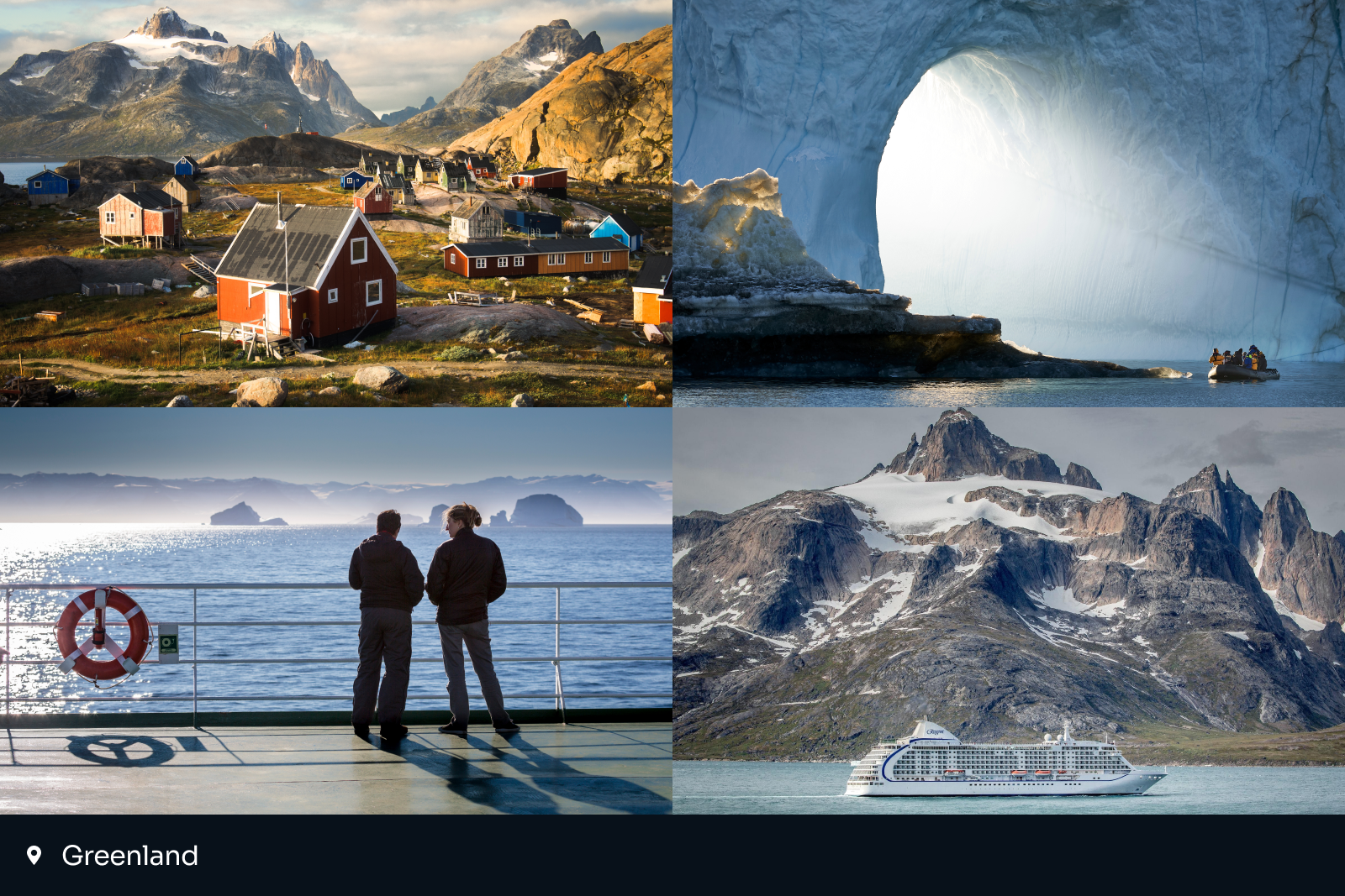 best places to travel 2025: collage of four images from Greenland