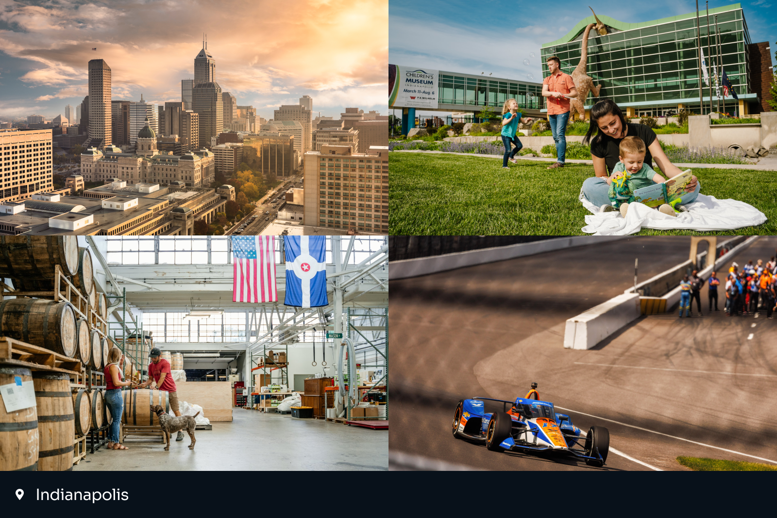 best places to travel 2025: collage of four images from Indianapolis