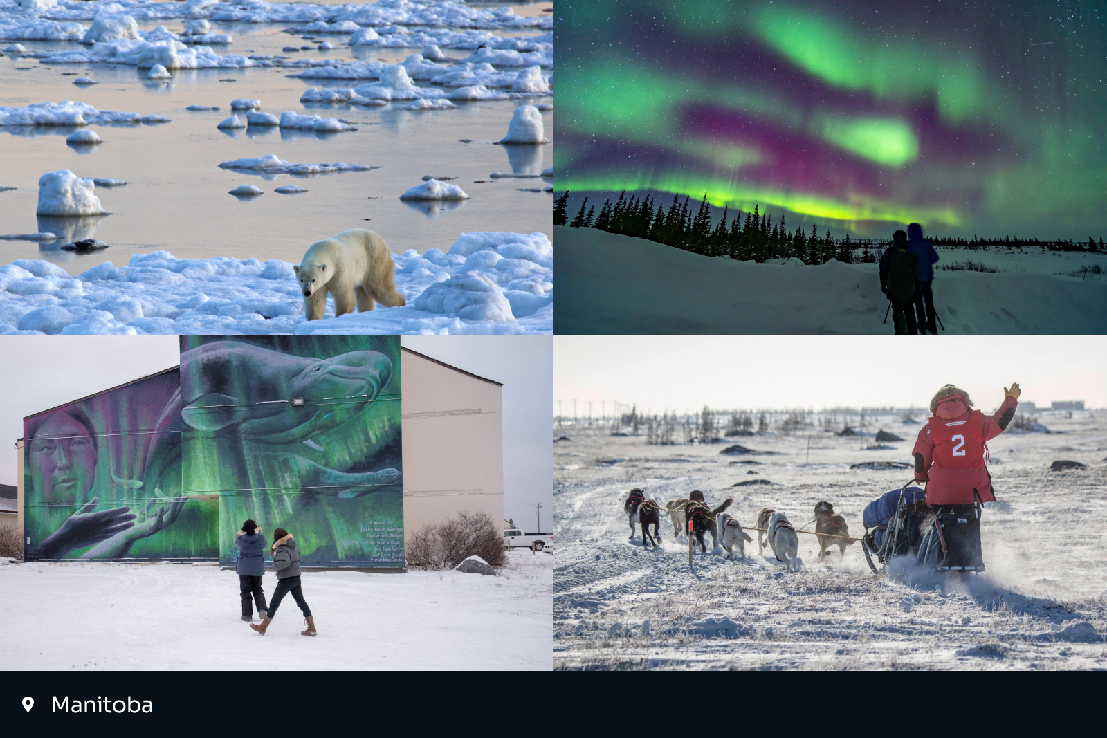 best places to travel 2025: collage of four images from Manitoba