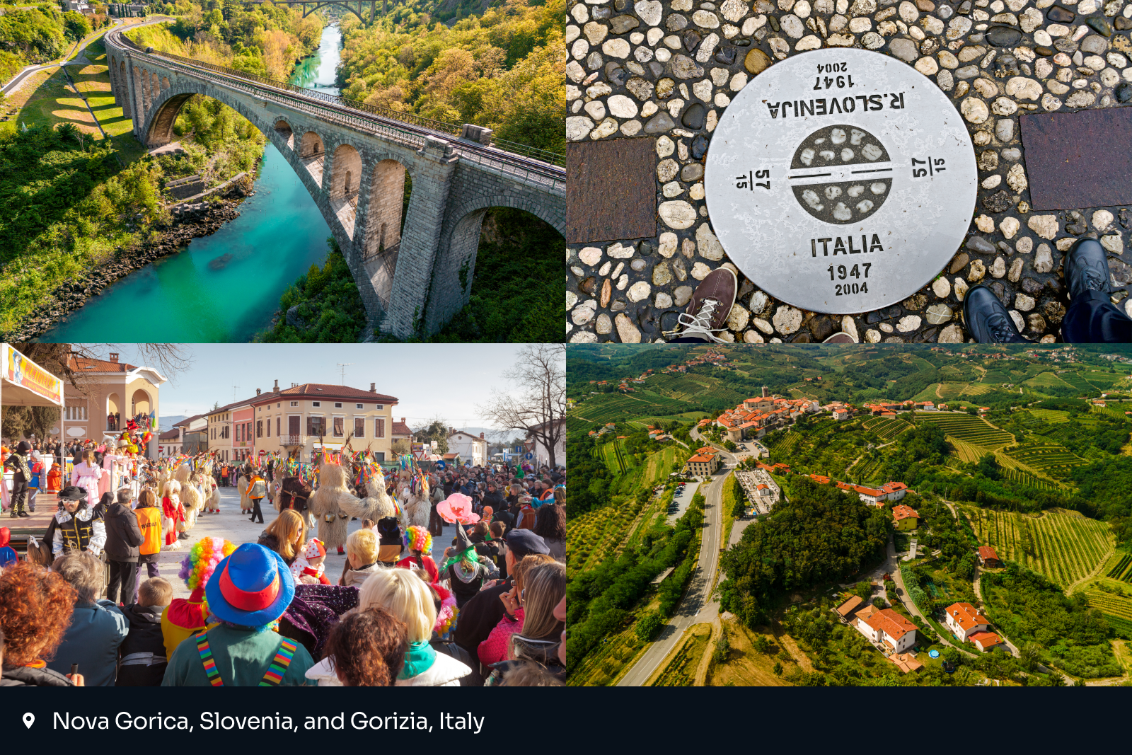 best places to travel 2025: collage of four images from Nova Gorica, Slovenia