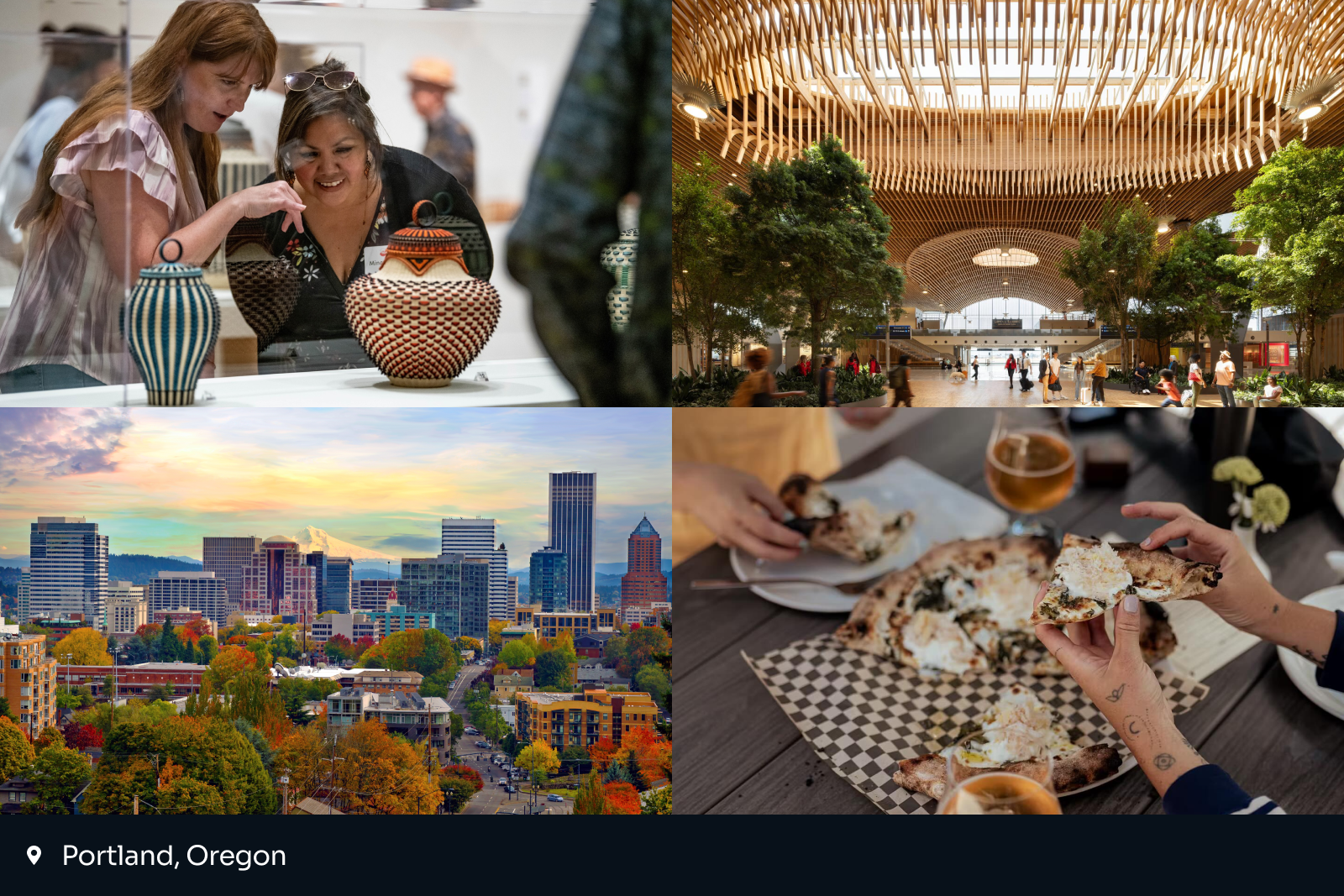 best places to travel 2025: collage of four images from Portland, Oregon