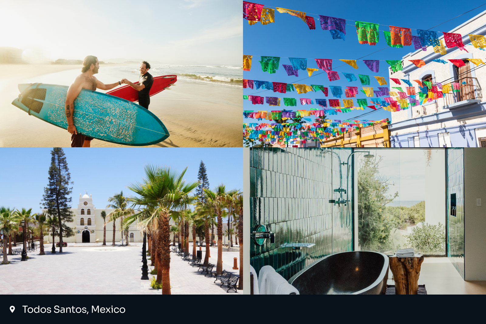 best places to travel 2025: collage of four images from Todos Santos, Mexico