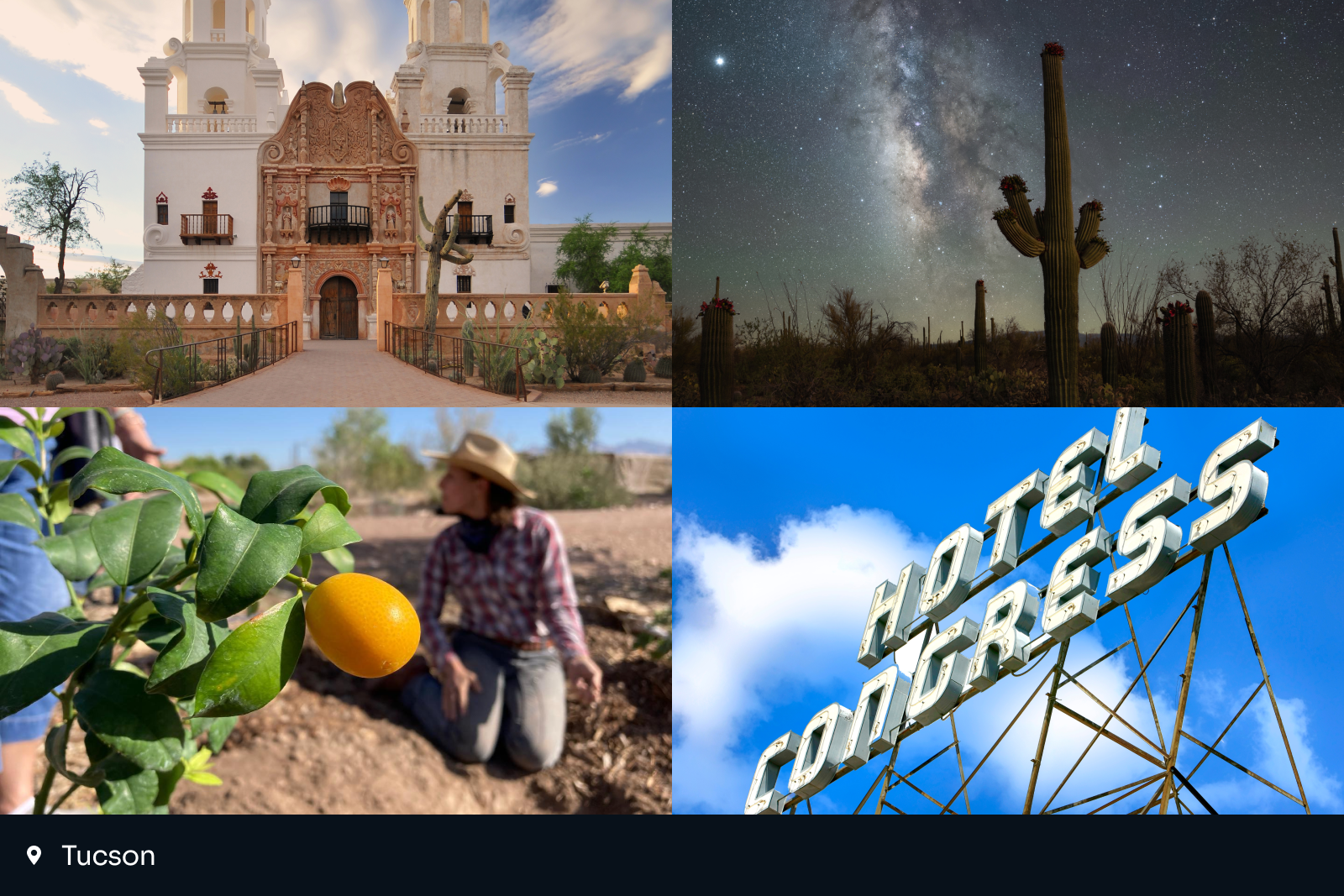 best places to travel 2025: collage of four images from Tucson