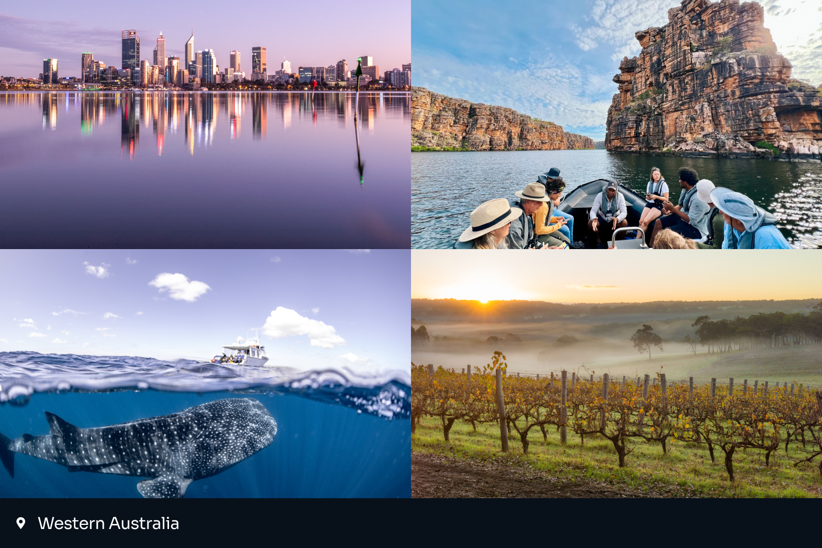best places to travel 2025: collage of four images from Western Australia