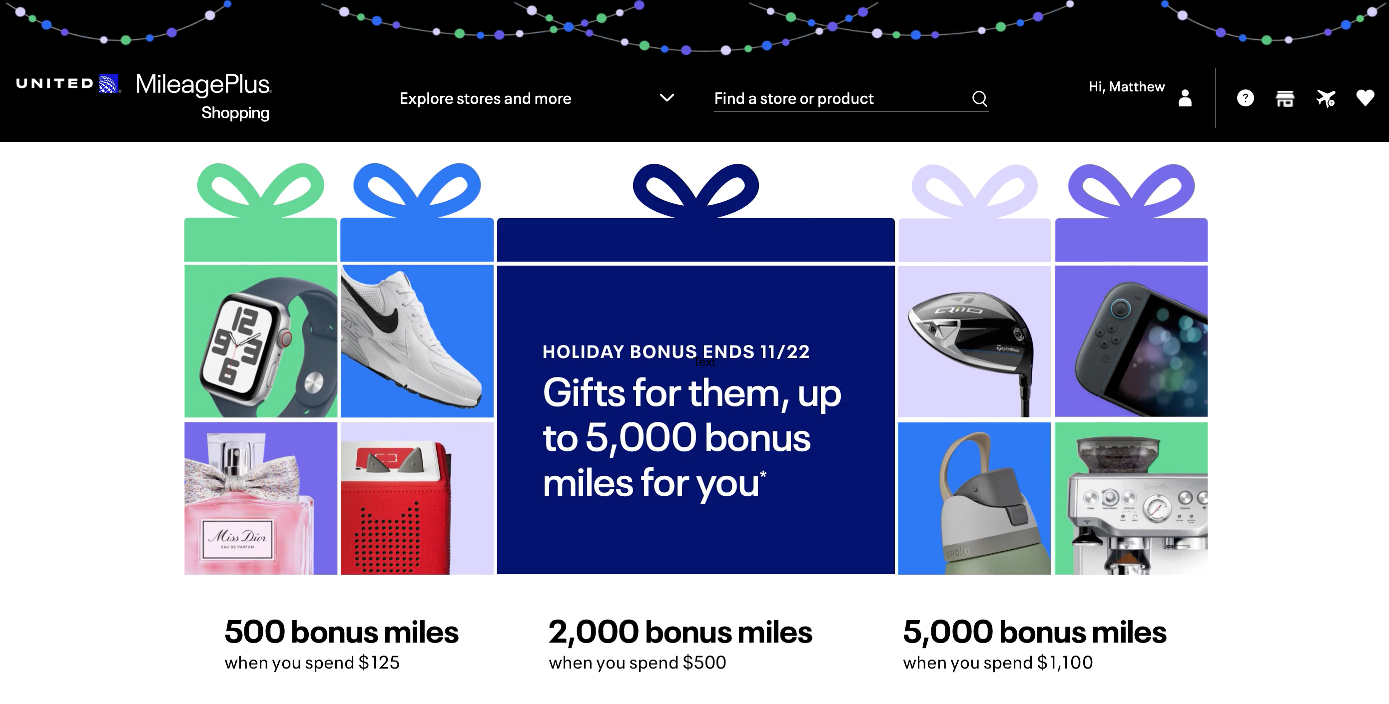 United MileagePlus Shopping holiday bonus