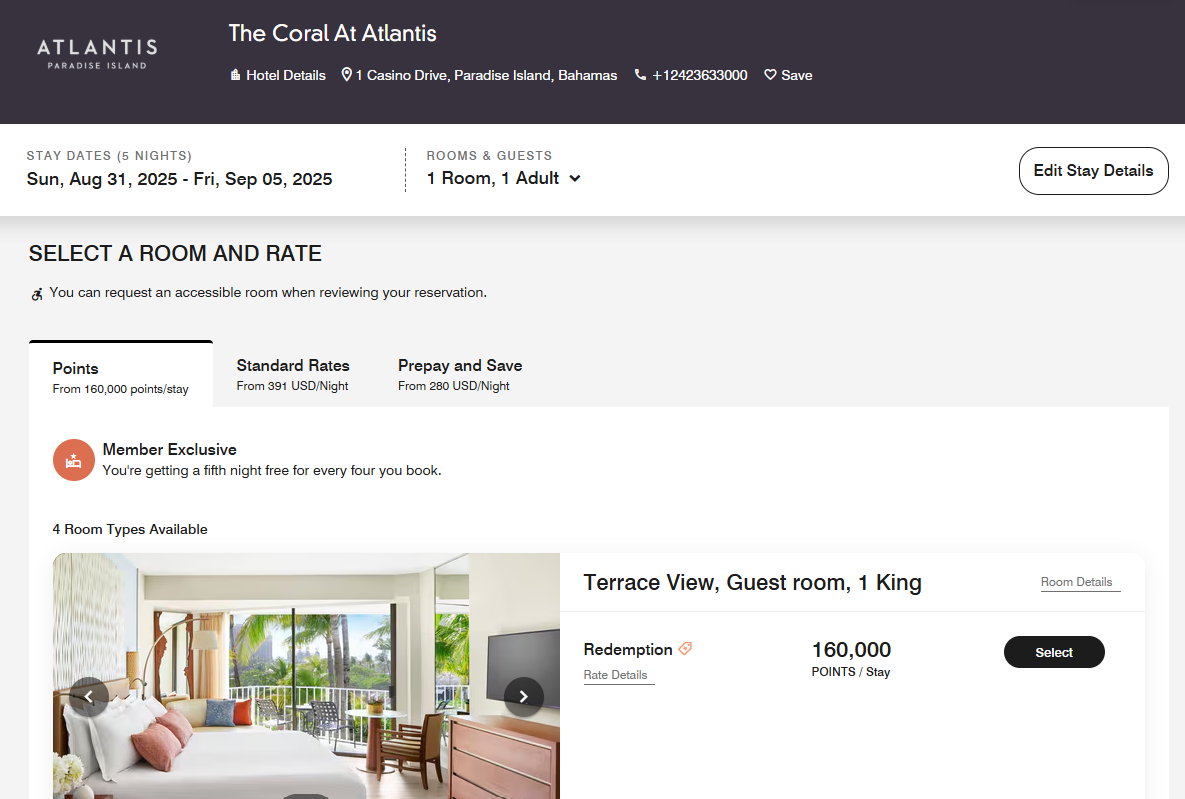 Redeeming Marriott points for a stay at The Coral at Atlantis Paradise Island