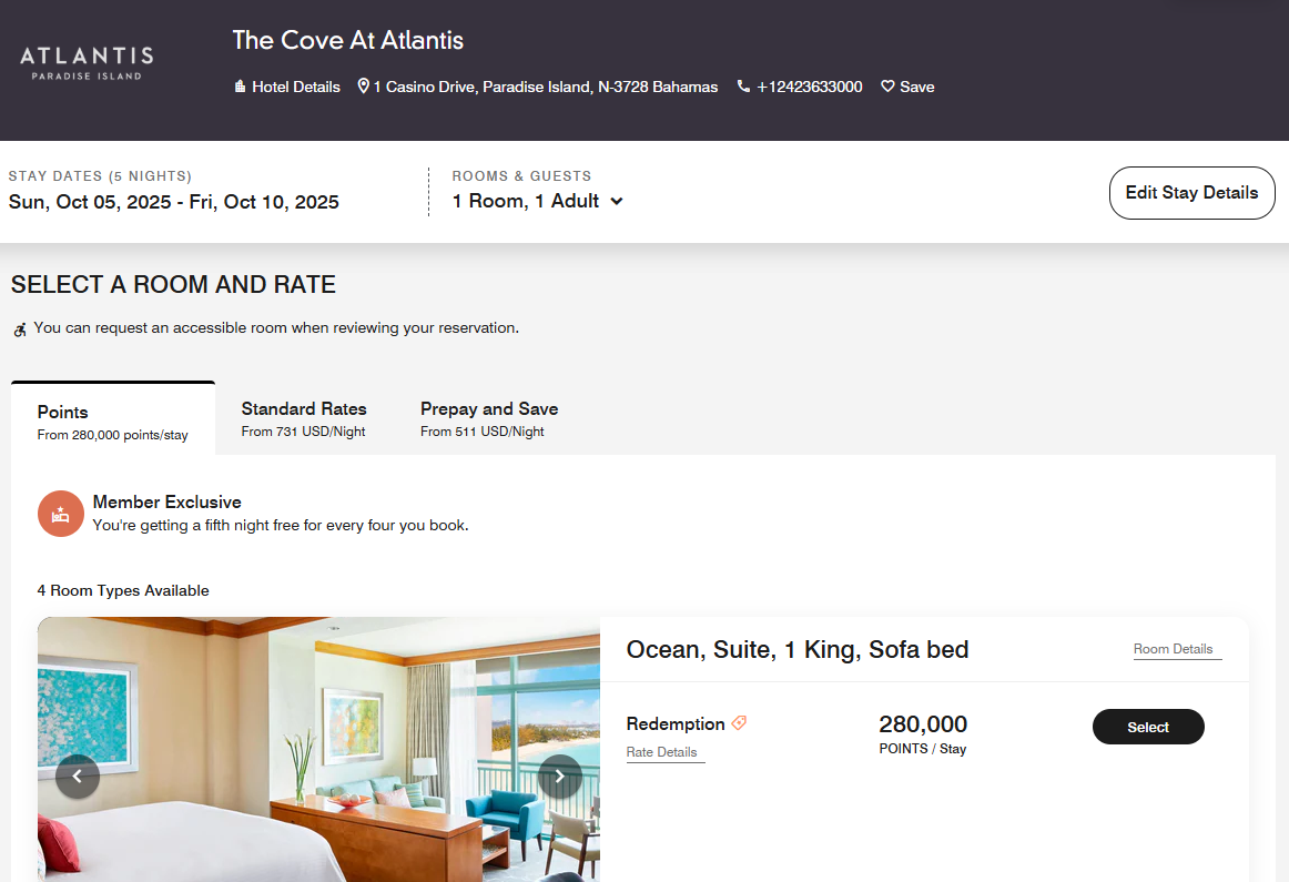 Redeeming Marriott points for a stay at The Cove at Atlantis Paradise Island