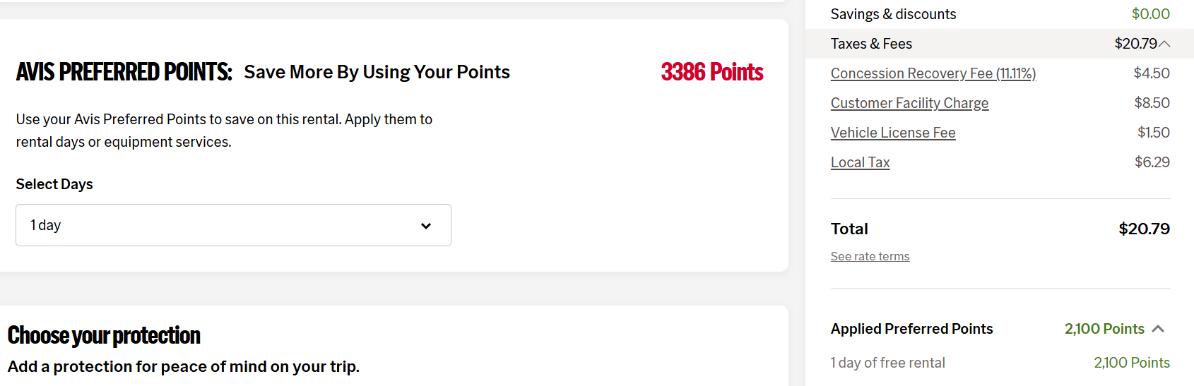 Booking an Avis car with points