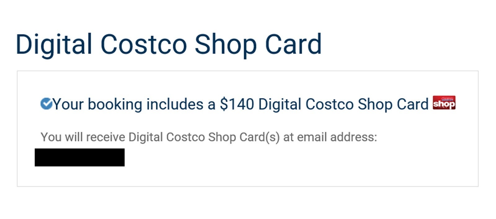 A screenshot of a costco gift card notification